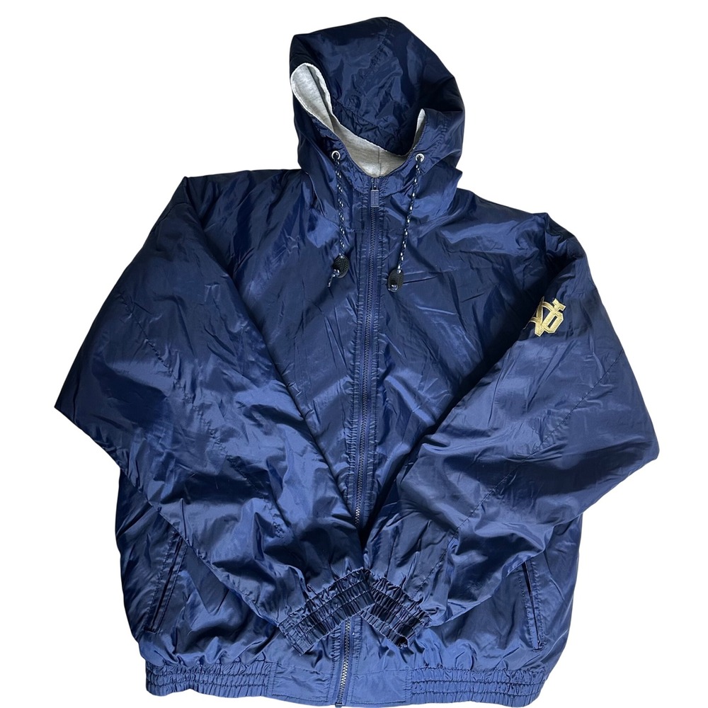 Vintage Notre Dame Navy Blue Hooded Lined Windbreaker Jacket XL GEAR For Sports - Picture 2 of 9